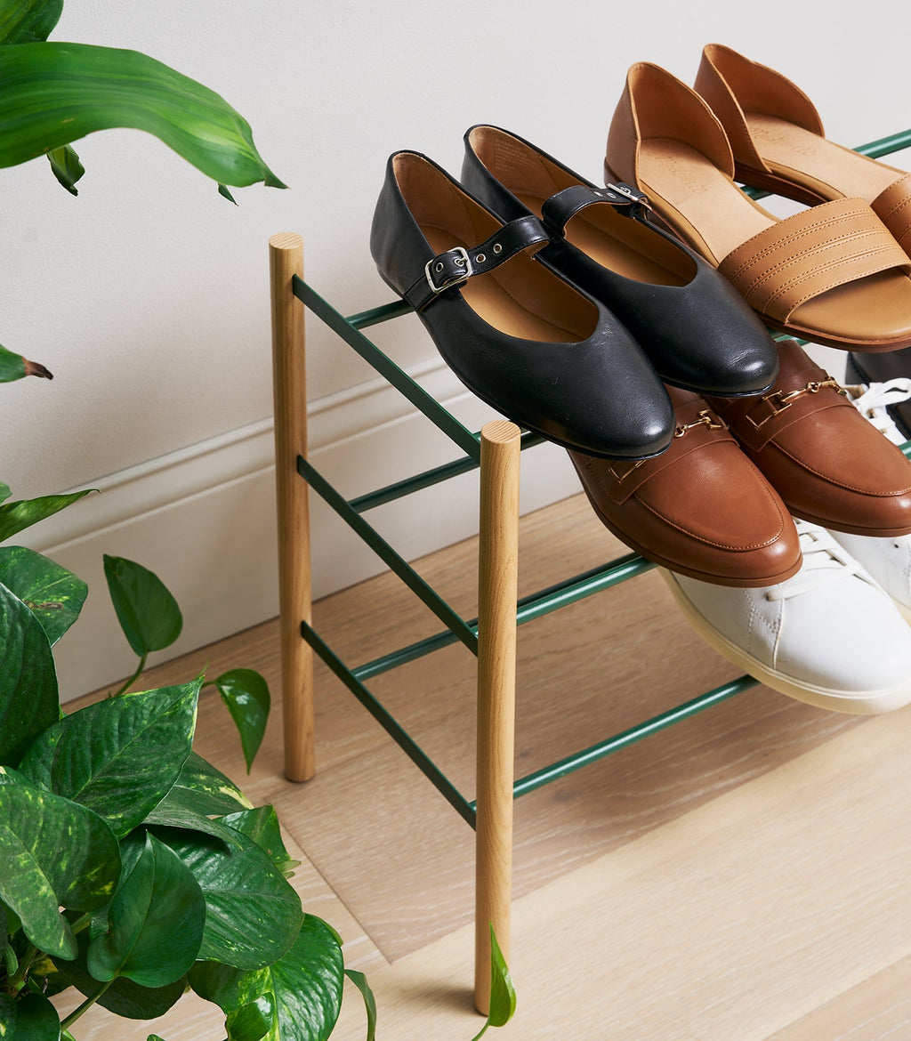 Expandable Shoe Rack (18" H)  - Steel + Wood