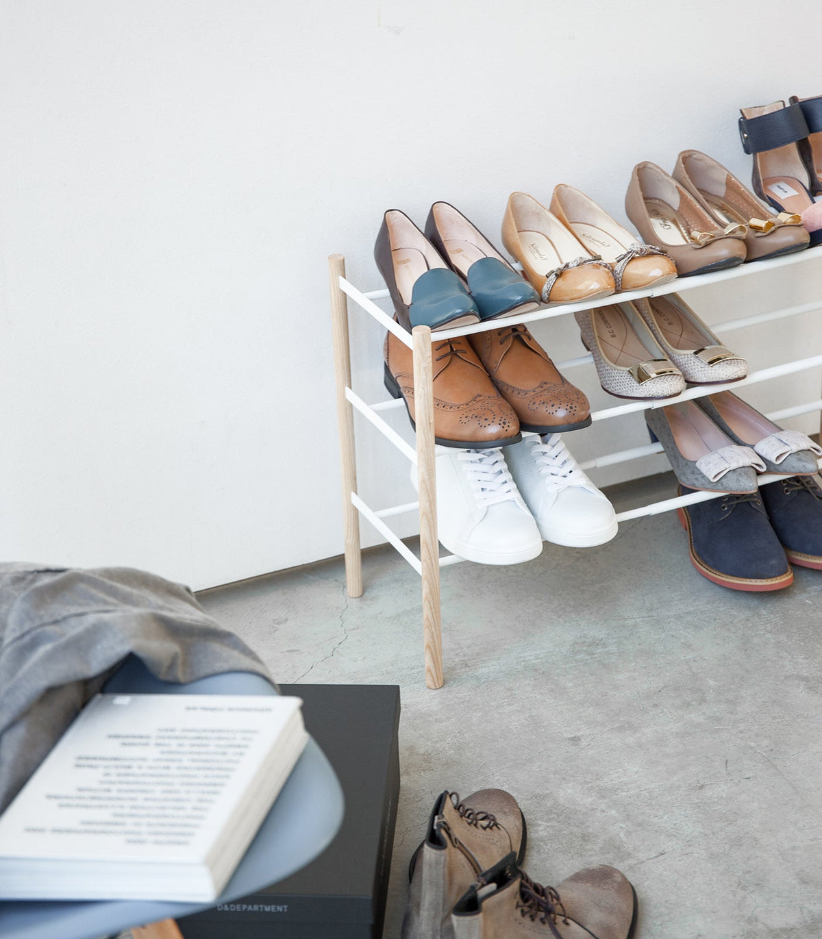 Expandable Shoe Rack (18" H)  - Steel + Wood